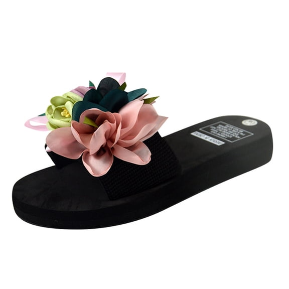 zttd women's bohemian flower wedges slippers summer sandals non-slip beach shoes women's slipper a