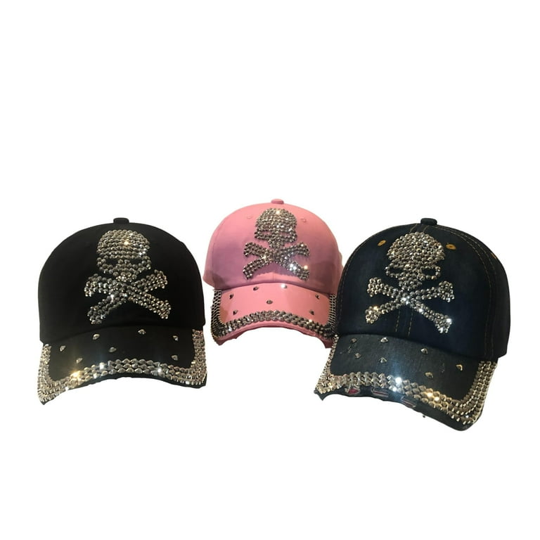 Popfizzy Skull Hat for Women, Bling Skeleton Hats, Rhinestone