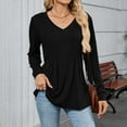 thumbnail image 2 of Arnsht Womens Long Sleeve Tunic Tops Casual Loose Breathable Solid Color V Neck Blouse Pleated Dressy Loose Shirts Black S, 2 of 8