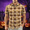 thumbnail image 3 of IAJDKMEK Halloween Men's Collared Short Sleeve Shirt - Lightweight Button-Down Knit Shirt, Breathable Summer Shirt for Summer Daily, Golf Shirt & Costume Events,Khaki 4XL, 3 of 7