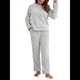 thumbnail image 1 of Pijama de 2 Piezas para Mujer, Conjunto de Ropa de Estar por Casa, Suéter de Punto, Cuello Redondo, Larga, Conjuntos Peludos Gris S, 1 of 8