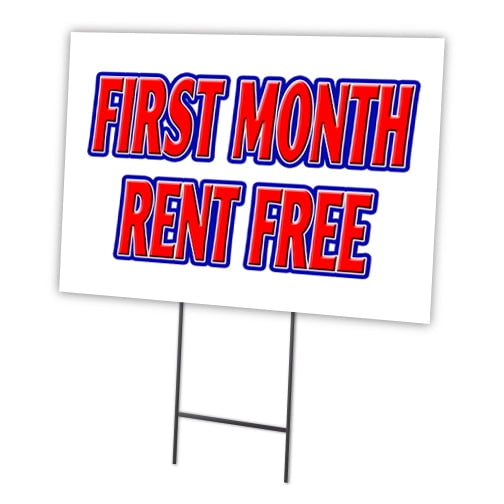 FIRST MONTH RENT FREE 12"x16" Yard Sign & Stake outdoor plastic  window | Advertise Your Business | Stake Included Double Sided Image | Made in The USA