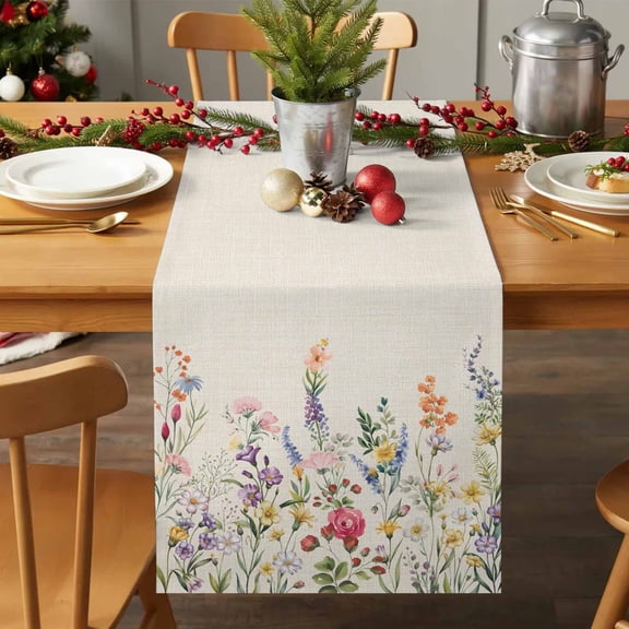 Table Runner 72 Inches Long - Rustic Pastoral Flower Leaf Decorative Table Scarf, Farmhouse Floral Plant on Linen Dining Table Runners for Wedding Party Kitchen Dining Tables