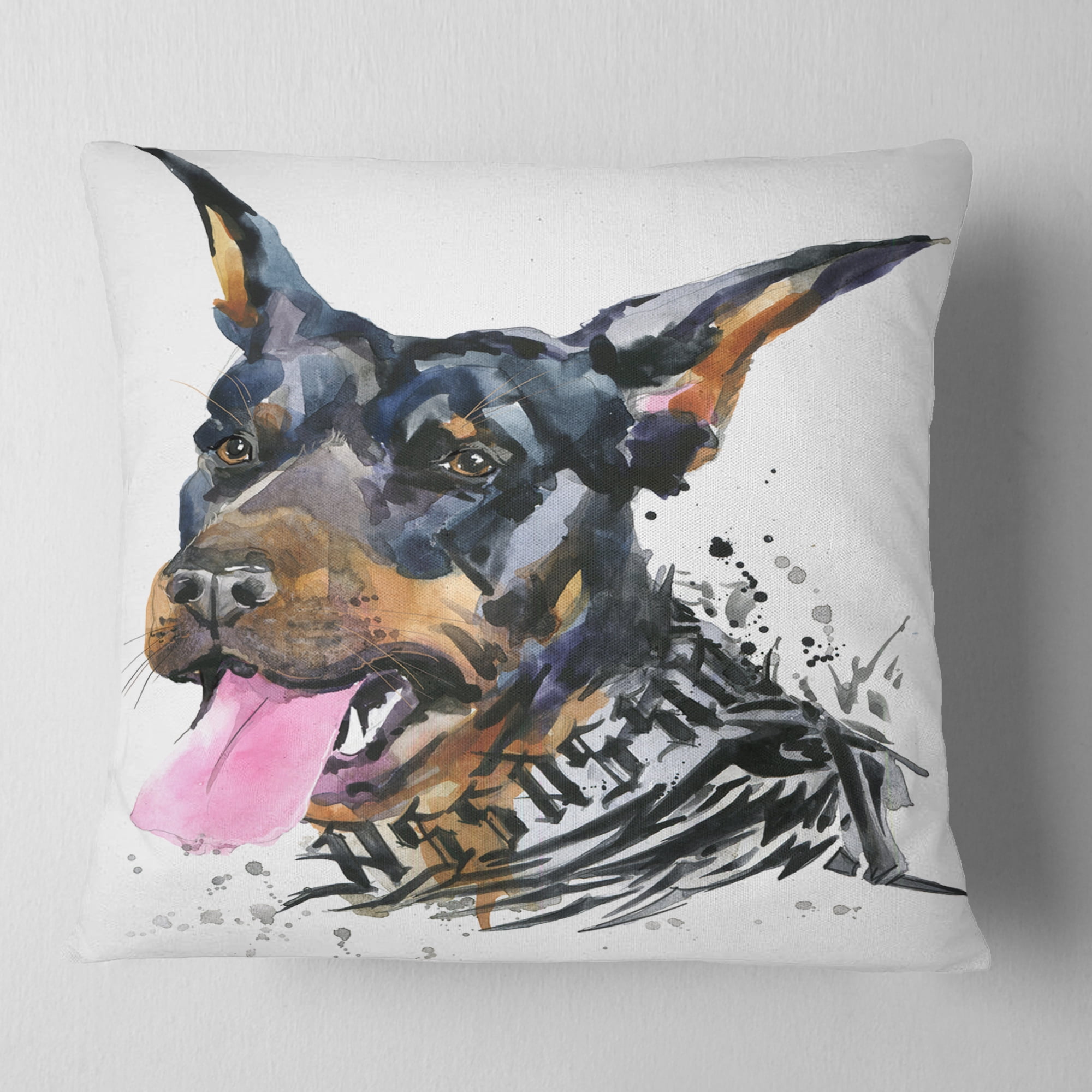 Designart Watercolor Dog Illustration - Contemporary Animal Throw Pillow - 18x18
