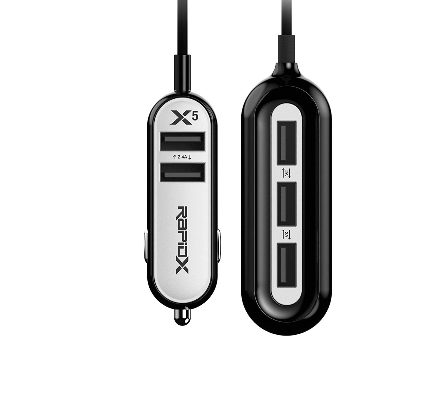 RapidX X5 USB Car Charger 22.4A Extended Charging Hub With 5 Ports & Intelligent Recognition