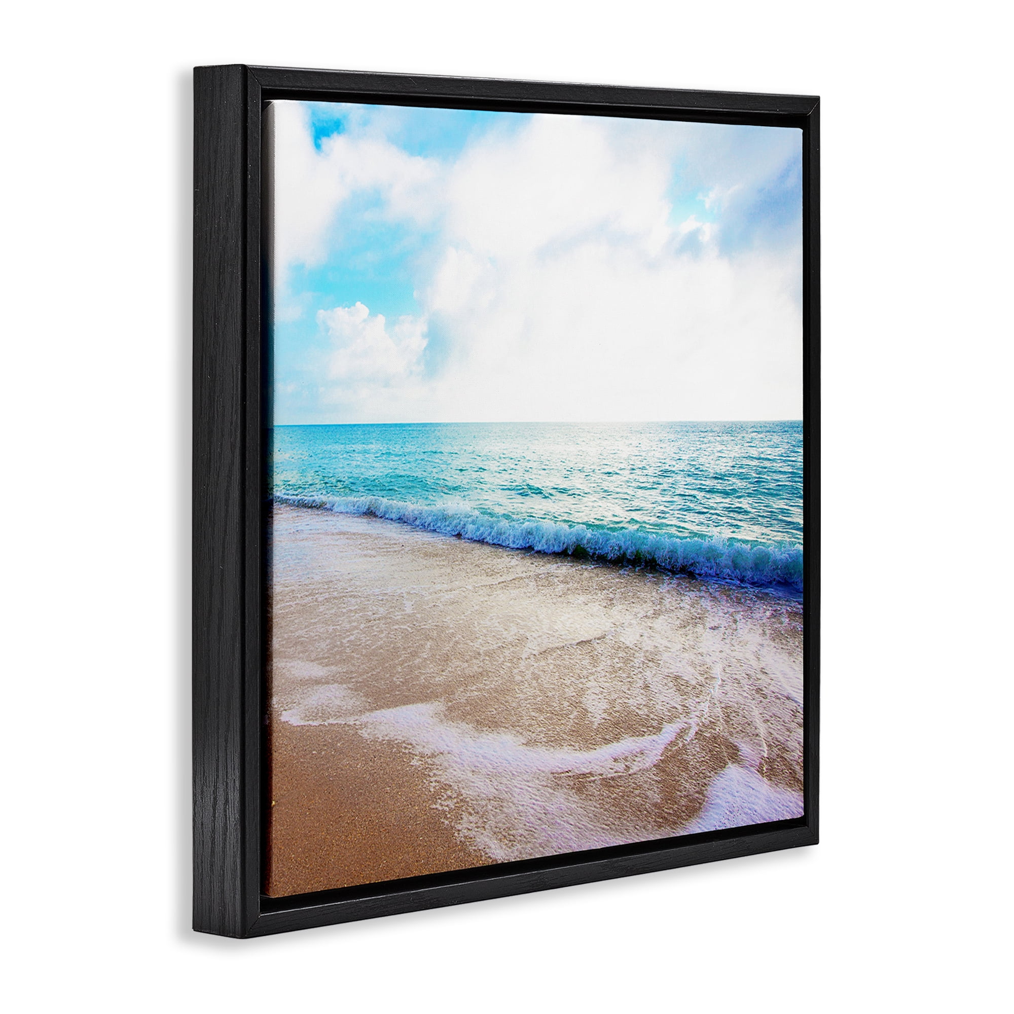 Stupell Industries Billowing Beach Wave Nautical & Beach Photography Black Floater Framed Canvas Art Print Wall Art, 18 x 18