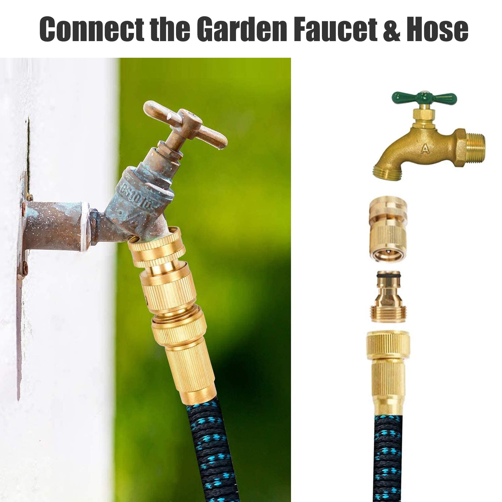 Twinkle Star Garden Hose Quick Connect Water Hose Fitting, 3/4 Inches Brass  Female and Male Connector (2 Set)
