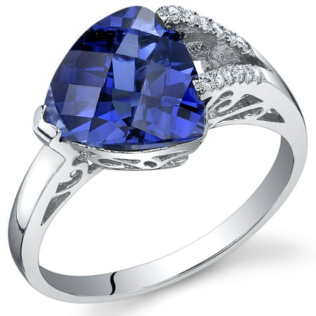 Peora 3.25 Ct Created Blue Sapphire Engagement Ring in Rhodium-Plated Sterling Silver