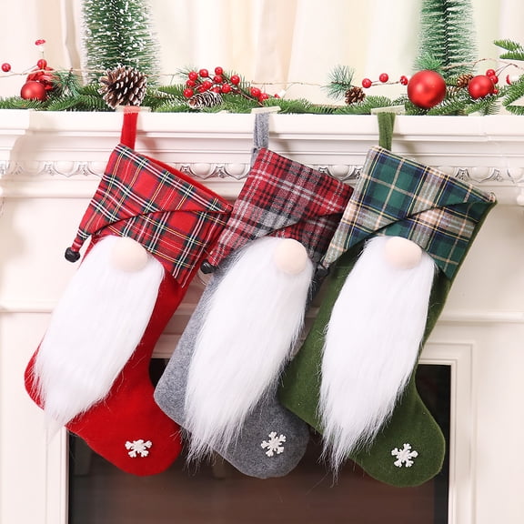 Dalrosia Christmas Gnome Stockings, 3D Plush Swedish Gnome Stocking Fireplace Hanging Stockings Gift Bags for Xmas Holiday Decoration