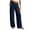 A Navy, variant on Wide Leg Pants for Women Dqueduo Women's Solid Color Elastic Waist Casual Pocket Straight-Leg Pants – Linen Blend Trousers Light Blue L