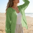 thumbnail image 4 of Gauze Shirts for Women Cotton Linen Beach Cover up Long Sleeve V Neck Button Down Crinkle Breathable Summer Light Green M, 4 of 7