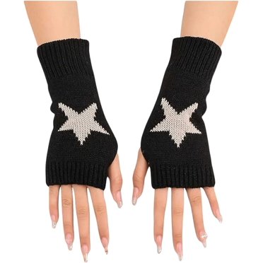 YooGuoGuo Gril's Y2K Printed Knitted Fingerless Glove Short Gloves with Thumb Hole