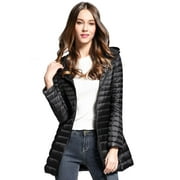 Elezay Women Light Long Jacket Down Feather,Winter Windproof Lightweight Puffer Coats Hooded Packable