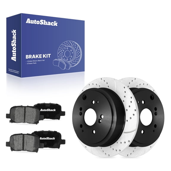AutoShack Rear Solid Drilled & Slotted E-Coated Brake Rotors   Ceramic Pads 6-PC Brake Kit Replacement for 2003-2008 Honda Pilot 2001-2006 Acura MDX ShadowGuard 12.33" (313.1 mm)