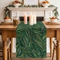 thumbnail image 3 of Green Leaves Cotton Linen Table Runner for Dining Kitchen, Spring Watercolor Ethnic Botanical Geometric Wedding Outdoor Party Tablerunners, Dresser Scarf Coffee Tablecloth Runners 13x90 Inches, 3 of 8