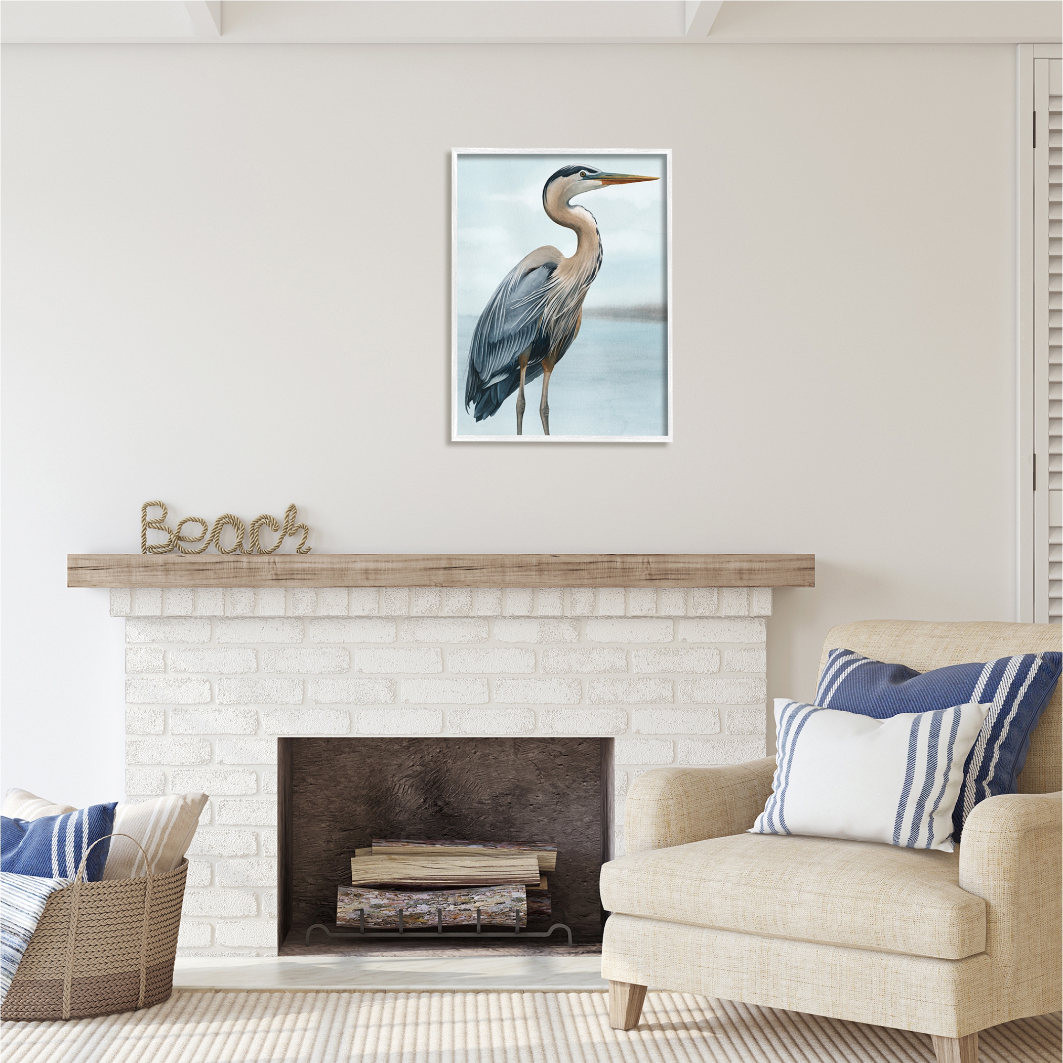 Stupell Industries Coastal Heron Portrait Animals & Insects Painting White Framed Art Print Wall Art, 24 x 30