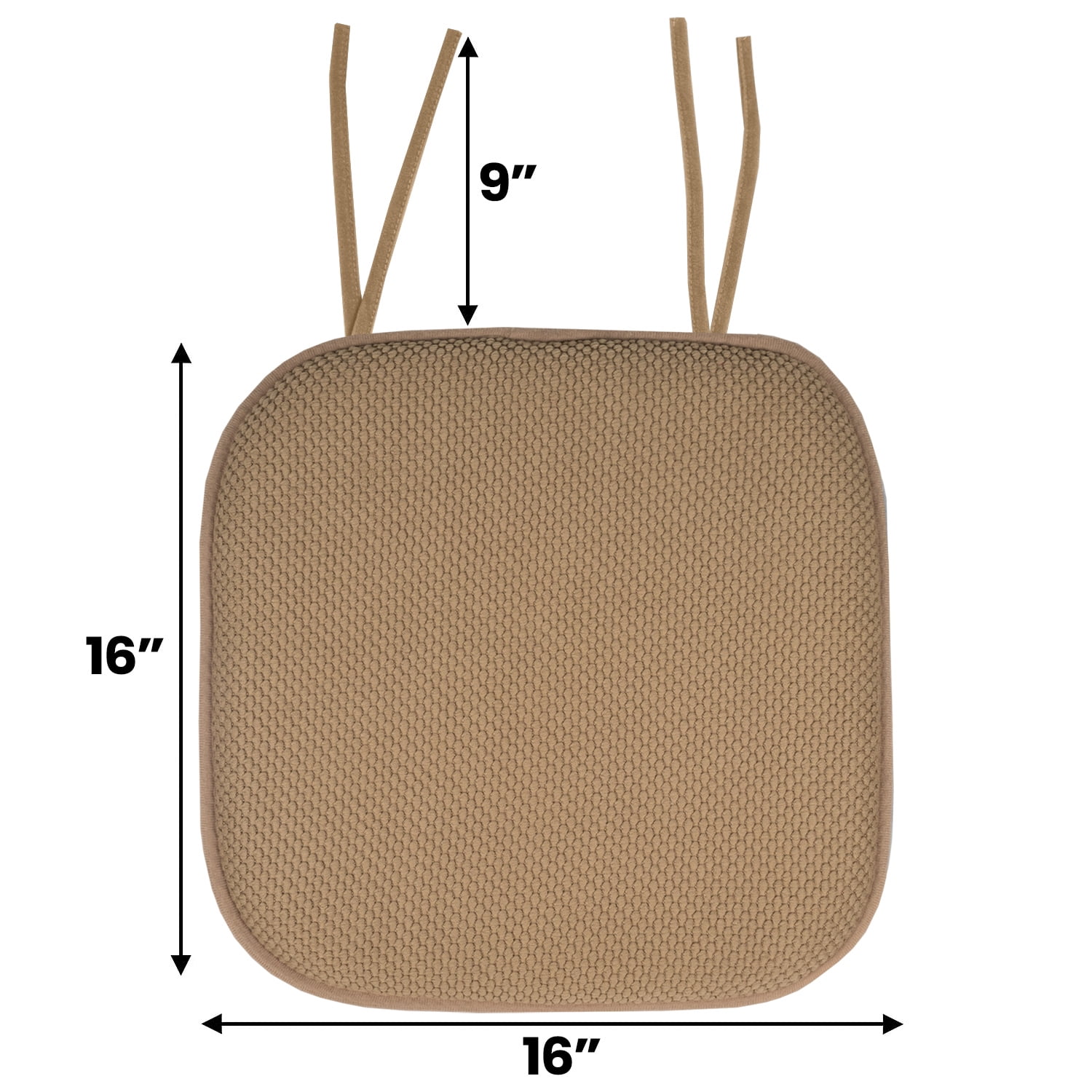 Memory Foam Honeycomb Non-Slip Back Chair Cushion Pad with Ties 2, 4, 6 or 12 Pack