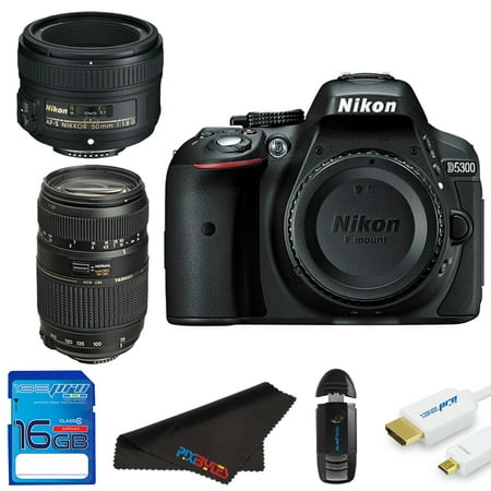 Nikon D5300 DSLR Camera with  Nikon AF-S NIKKOR 50mm f/1.8G Lens + Tamron 70-300mm f/4-5.6 Di LD Macro Autofocus Lens for Nikon AF + Pixi Starter Bundle (Best Lens For Landscape Photography Nikon D5300)