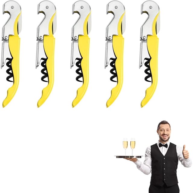 Wine Bottle Opener,Corkscrew Wine Opener,Wine Key for Servers Bartenders, 3 in 1 Stainless Steel Double Hinged Cork Screw (5, Yellow)