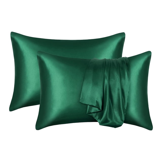 Juego de 2 fundas de almohada de seda satinada de seda helada para el cuidado del cabello y la piel. Funda de almohada suave y transpirable que reduce el encrespamiento y la rotura del cabello.