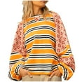 thumbnail image 2 of Wancir Long Sleeve Fall Tops Oversized 2024 Trendy Round Crew Neck Casual Striped Patchwork Womens Shirts Blouses, 2 of 7
