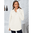 thumbnail image 5 of Olaglory Womens Quarter Zip Pullover Sweater Long Sleeve Casual Loose V Neck Collared Ribbed Knit Jumper Tops with Thumb Hole, Fall Winter Fashion 2026, White, 5 of 8