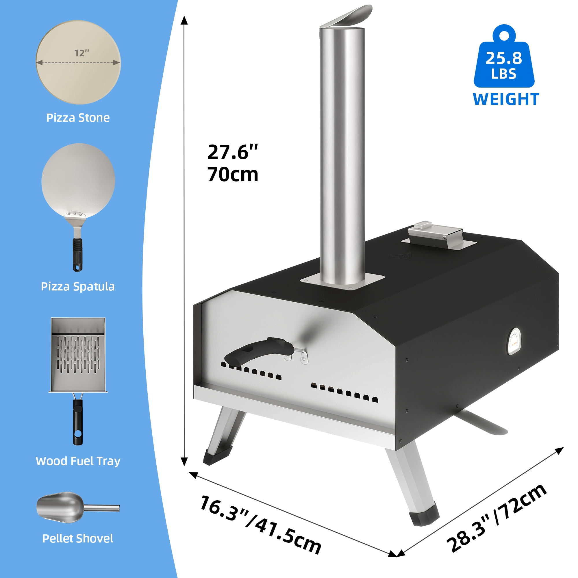 Uforic Pizza Oven Outdoor, 12" Wood Fired Pizza Ovens Pellet Pizza Stove for outside, Portable Stainless Steel Pizza Oven for Backyard or Camping(Black)