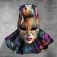 thumbnail image 2 of JGNGSHN Mardi Gras Dressess for Women Trendy Long Sleeve V Neck Dress Mardi Gras Mask Printed Pleated Maxi Dresses, 2 of 6