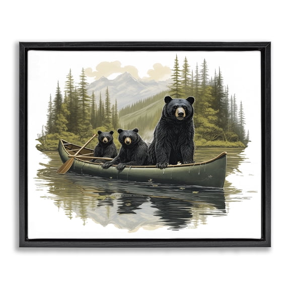 Stupell Industries Farmhouse Bears Canoeing on Lake Black Floating Frame Canvas Art, 21 x 17, by Jim Baldwin