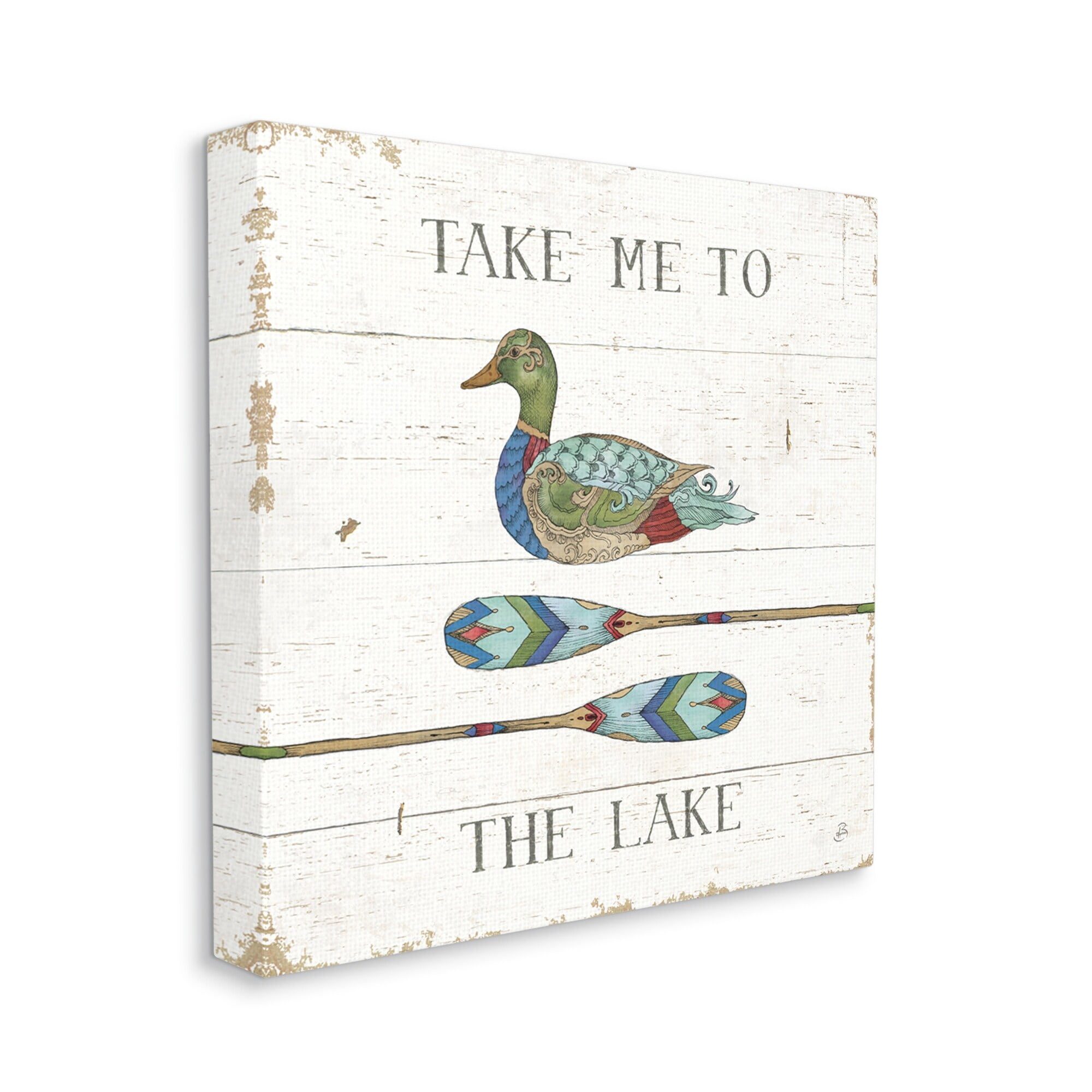Stupell Industries Take Me To Lake Typography Patterned Duck & Ores Graphic Art Gallery Wrapped Canvas Print Wall Art, Design by Daphne Brissonnet