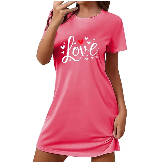 Chemises de Nuit pour Femmes Manches Courtes Chemises de Nuit pour Dormir Chandail de Nuit Doux Mignon Robe de Nuit Imprimée Robes pour Femmes Vêtements de Nuit Robe de Pyjama Jupe de Pyjama Robe pour Femmes P