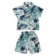 thumbnail image 3 of vastwit Little Kids Boys Hawaiian Outfits Floral Print Shirt Short Sleeve Top And Shorts Set Green 120/XXL, 3 of 7