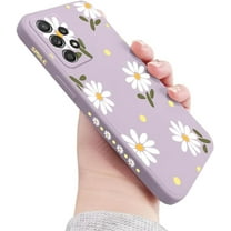 Galaxy A23 5G Case for Women Girls Cute Daisy Flower Camera Lens Protector Thin Slim Liquid Silicone Rubber Shockproof Protective Cover Phone Case for Samsung Galaxy A23 5G 6.6"-Purple