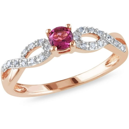1/5 Carat T.G.W. Pink Tourmaline and Diamond Accent Pink Rhodium over Sterling Silver Cross-Over Ring