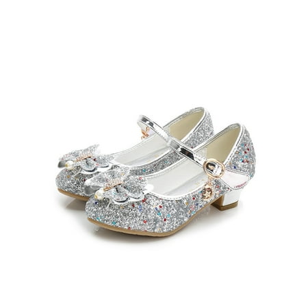 

Tenmix Girls Dress Shoes Bow Mary Jane Glitter Princess Shoe Sparkling Uniform Comfort Casual Silver 4Y