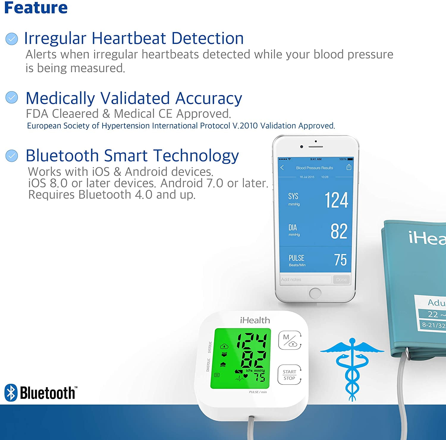 iHealth Track Wireless Upper Arm Blood Pressure Monitor with Wide range Cuff  that fits Standard to Large Adult Arms , Bluetooth Compatible for Apple &  Android Devices 