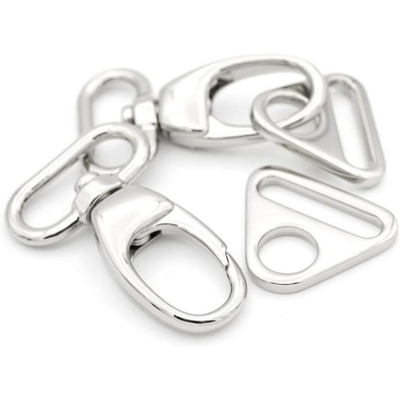 2 Sets Fat Swivel Snap Hook with Triangle Rings Push Gate Lobster Claw Clasp for Purse Bags Sewing Accessories (1 Inch, Silver)