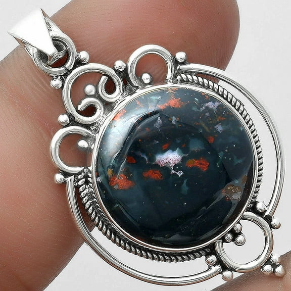 Natural Blood Stone - India 925 Sterling Silver Pendant Jewelry P-1569 SDP103312