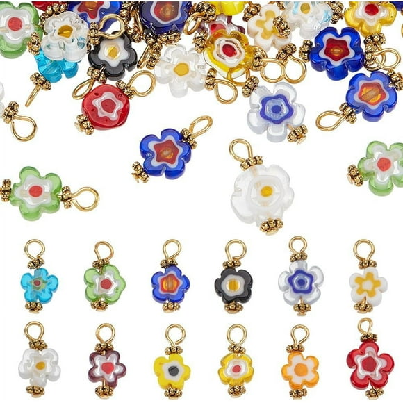 40 Pcs Breloques Lampwork Millefiori Breloques Lampwork en Verre Breloques Lampwork Plates Rondes Breloques Florales Entretoise Colorée Breloques Pendantes Amples pour Fabrication de Bijoux Décorations Trou:2.5mm