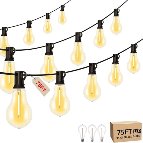 75FT LED Outdoor String Lights with 35 3 Shatterproof Bulbs(Gourd Shape), IP44 Waterproof, Commercial Grade Patio String Lights for Outside Porch Backyard Garden Deck Decor, 2700K Dimmable