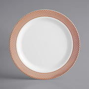 Gold Visions 9" White Plastic Plate with Rose Gold Lattice Design - 120/Case