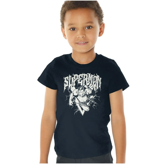 Popfunk Superman Flying Band Kids T Shirt (4) for Toddler Boys and Girls, Navy