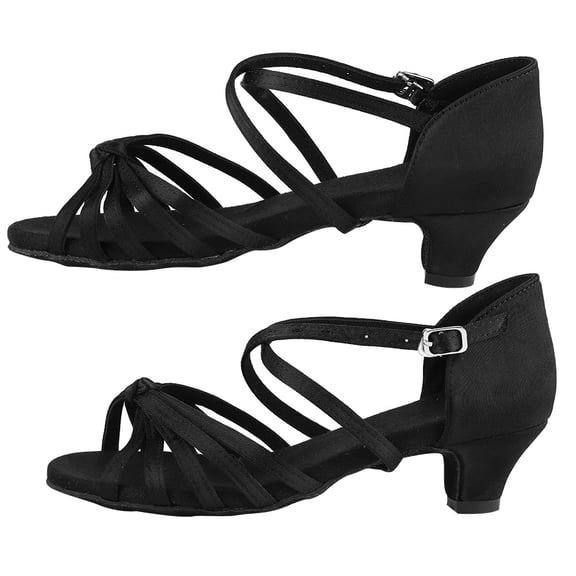 BIMZUC Girls Soft PU Leather Latin Ballroom Dance Shoes with 1.57 inches / 4 cm Heel, Comfortable Ankle Strap Closed Toe Design for Children Practice and Performance, Black Size 30