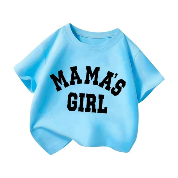 Short Sleeve Shirt for Mama's Girl Letter Printed Casual Crewneck Blouse Daily Pullover Clothes Summer Tops Blue 3-4 Years