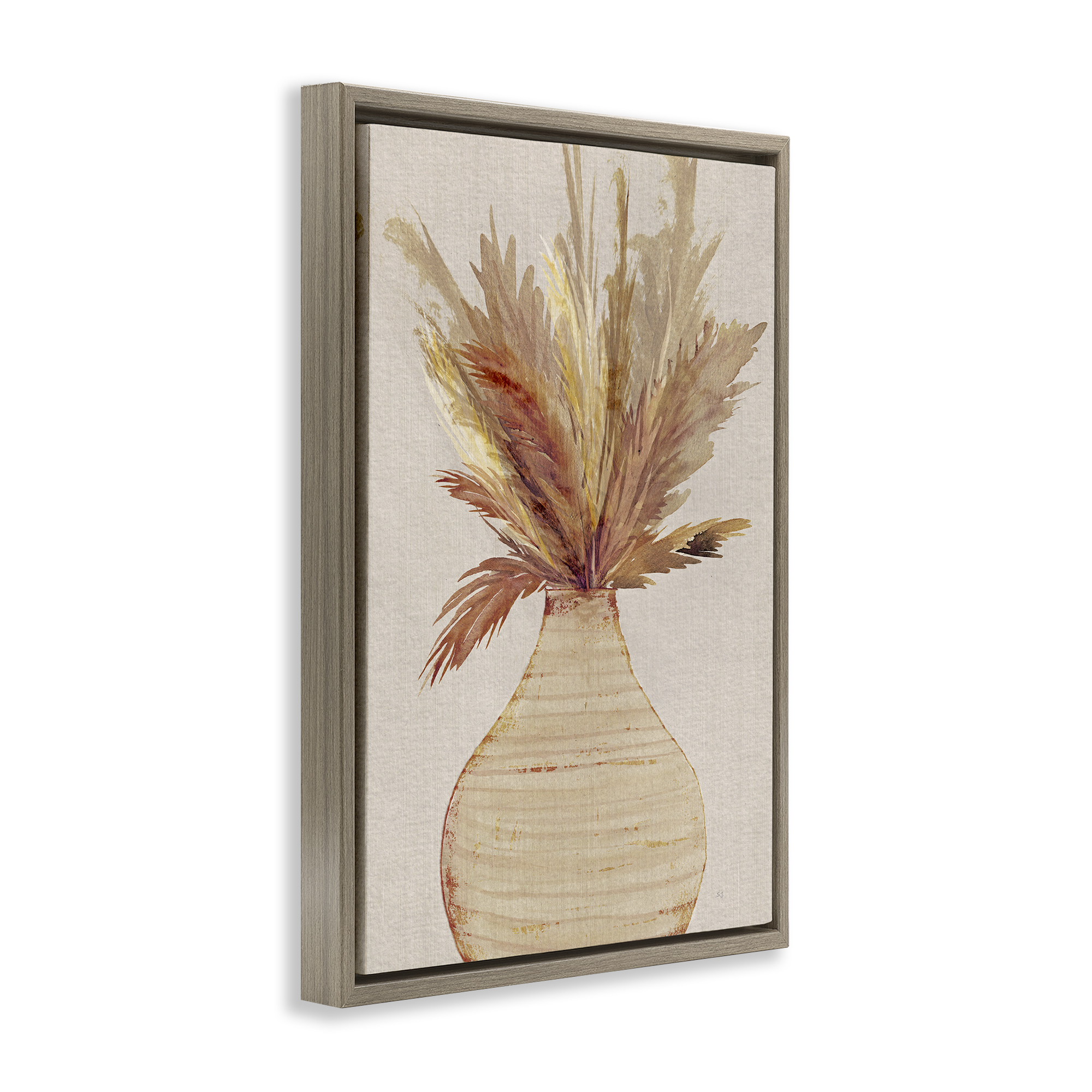 Stupell Industries Potted Wheat Reeds Botanical & Floral Painting Brown Floater Framed Art Print Wall Art, 17 x 25
