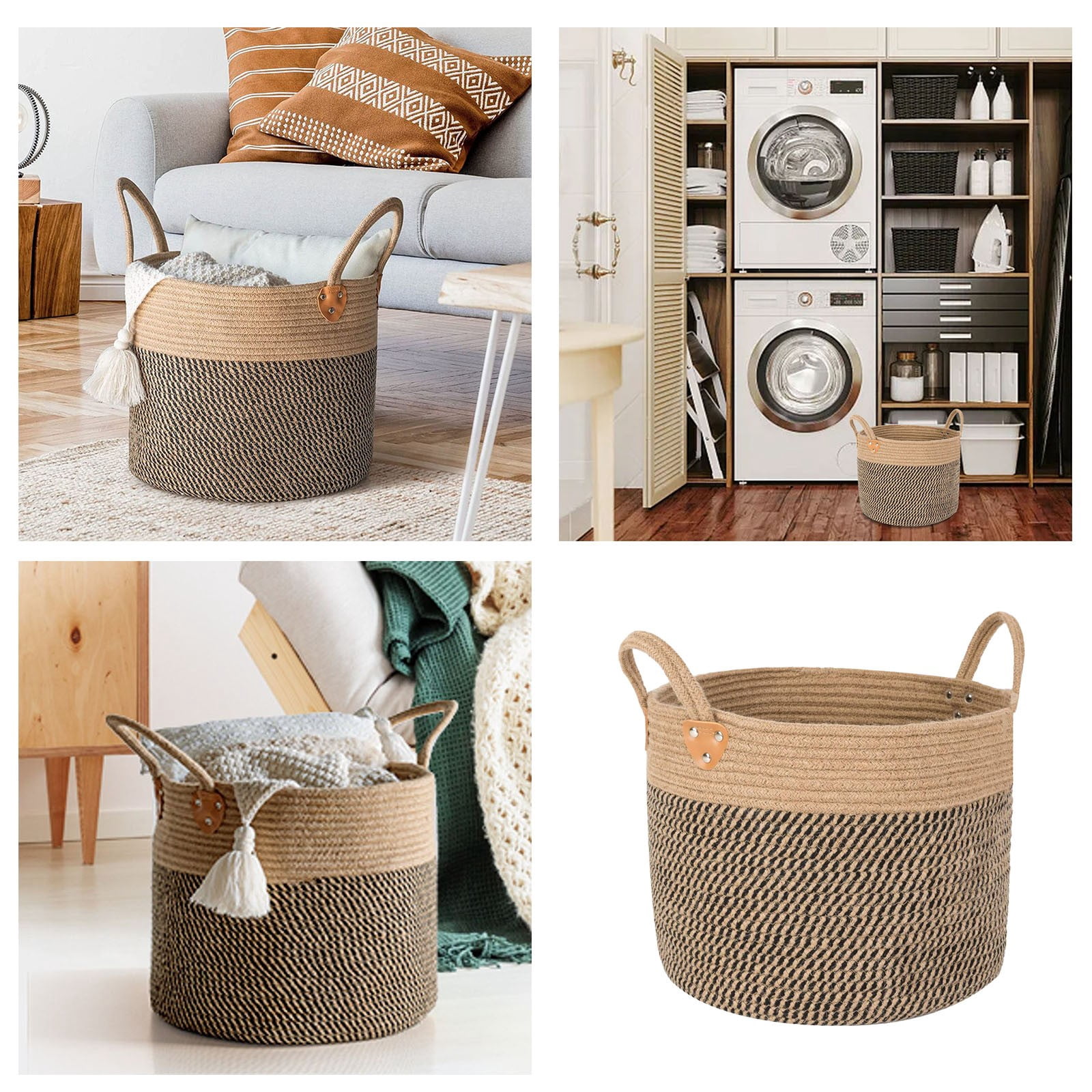 Giyblacko Cotton Rope Basket Cotton Rope Woven Storage Basket Foldable Storage Basket With Handles Portable Laundry Basket For Storage Baby Clothes Hamper 10x 10inch