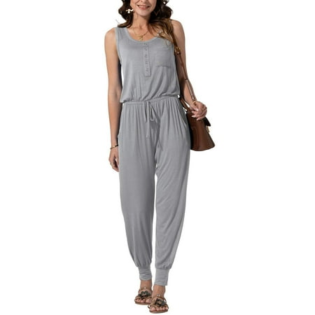 

dmqupv Womens Rompers Casual Summer Casual Women s Sleeveless Button Sports Jumpsuit 170G Fall Casual Jumpsuits for Women Grey Large
