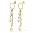 thumbnail image 2 of Vintage Rose Quartz Chain Dew Drop & Star Gold Over .925 Silver Dangle Earrings, 2 of 5