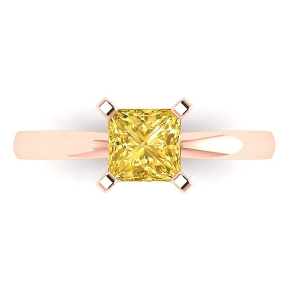 1.0ct princess cut yellow Zircon 14k rose gold Bridal Wedding Engagement Promise Anniversary Ring for Women size 8