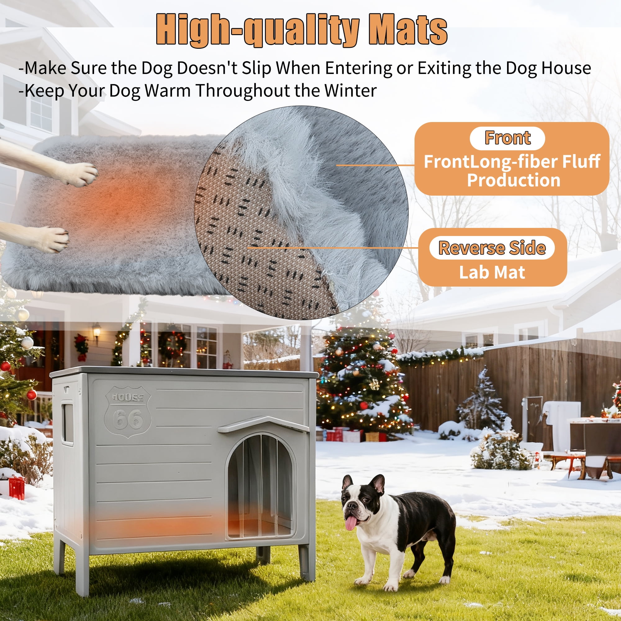 Dog House Outdoor Indoor for Small Medium Dogs, Insulated Dog House with Mat, Plastic Elevated Outdoor Dog House Waterproof Dog Kennel with Window, Clean Easily(M & Mat)
